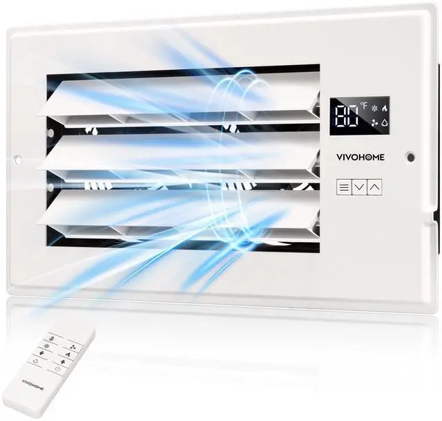 Main image of Register Booster Fan - 6'' x 12'' Opening with Adjustable Louver Smart Thermostat & 10-Speed Remote Control - AC Vent Fan for Floor, Ceiling, Wall - Quiet Operation (White)