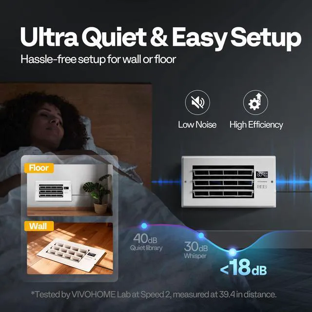 Alt view image 4 of 7 - Register Booster Fan - 6'' x 12'' Opening with Adjustable Louver Smart Thermostat & 10-Speed Remote Control - AC Vent Fan for Floor, Ceiling, Wall - Quiet Operation (White)