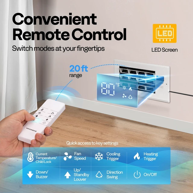 Alt view image 5 of 7 - Register Booster Fan - 6'' x 12'' Opening with Adjustable Louver Smart Thermostat & 10-Speed Remote Control - AC Vent Fan for Floor, Ceiling, Wall - Quiet Operation (White)
