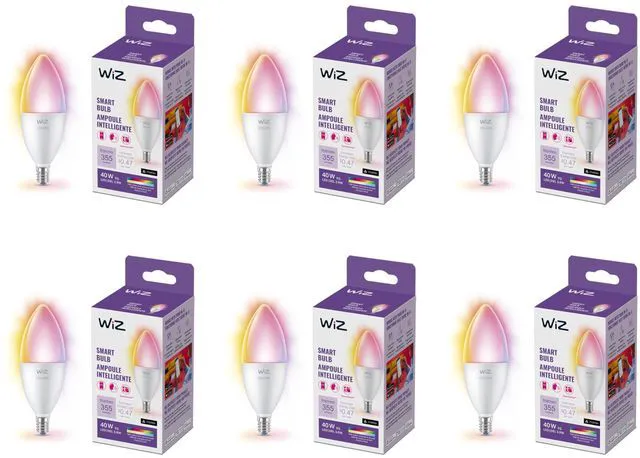 Main image of 40W B12 Candle Bulb Light, 6-Pack Smart Bulbs, Indoor E12 LED Color Changing Lights, Connects to Wi-Fi, Control with Voice, App, Activate by Motion, Matter Compatible