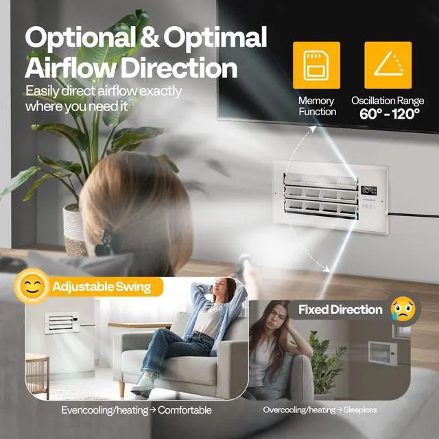 Alt view image 6 of 7 - Register Booster Fan - 6'' x 12'' Opening with Adjustable Louver Smart Thermostat & 10-Speed Remote Control - AC Vent Fan for Floor, Ceiling, Wall - Quiet Operation (White)