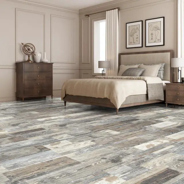 Alt view image 2 of 7 - 36-Pack Wood Texture Peel and Stick Vinyl Flooring Tiles, Aged Wood 18 & 54 sq.ft Options, Rigid Surface Hard Core, Waterproof, Self-Adhesive, Impact Resistant, Fit Indoor Household Spaces
