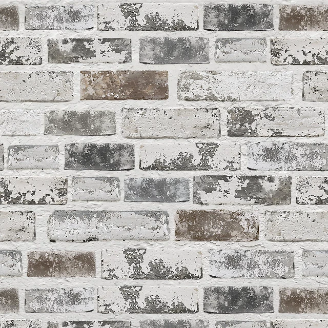 Main image of Brick Peel and Stick Wallpaper 17.3"x197" 3D Brick Wallpaper Self Adhesive Removable Wallpaper Grey and White Textured Vintage Contact Paper for Fireplace Kitchen Home Decoration Vinyl