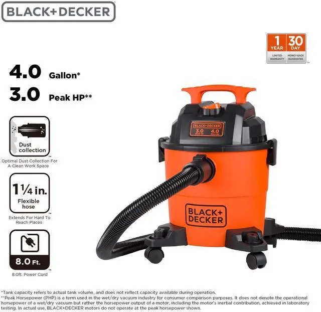 Alt view image 2 of 7 - Shop Vacuum Wet and Dry, 4 Gallon 3-in-1 Portable Shop Vac with Accessories, Workshop, Garage, Home and Car Vacuum Cleaner, 3 HP(BDXV18301P-4A)