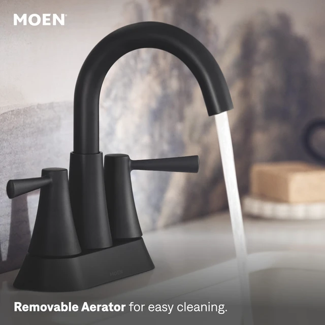 Alt view image 5 of 7 - Ronan Matte Black Two-Handle 4" Centerset Modern Bathroom Faucet with Push-Down Drain, 84022BL