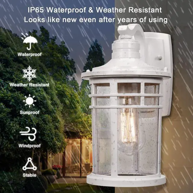 Alt view image 2 of 7 - Outdoor Porch Lights Wall Mount, Outdoor Light Fixtures Sconces Wall Lighting with Seeded Glass Waterproof Exterior Lights for Patio Yard House Hallway Doorway Garage(2 Pack, White)