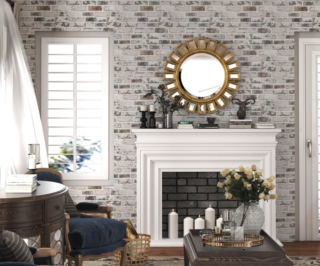 Alt view image 2 of 7 - Brick Peel and Stick Wallpaper 17.3"x197" 3D Brick Wallpaper Self Adhesive Removable Wallpaper Grey and White Textured Vintage Contact Paper for Fireplace Kitchen Home Decoration Vinyl
