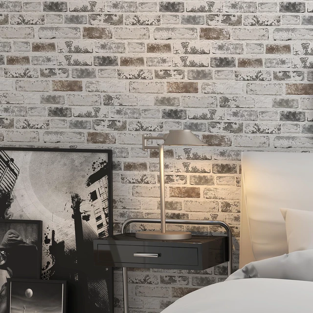 Alt view image 7 of 7 - Brick Peel and Stick Wallpaper 17.3"x197" 3D Brick Wallpaper Self Adhesive Removable Wallpaper Grey and White Textured Vintage Contact Paper for Fireplace Kitchen Home Decoration Vinyl