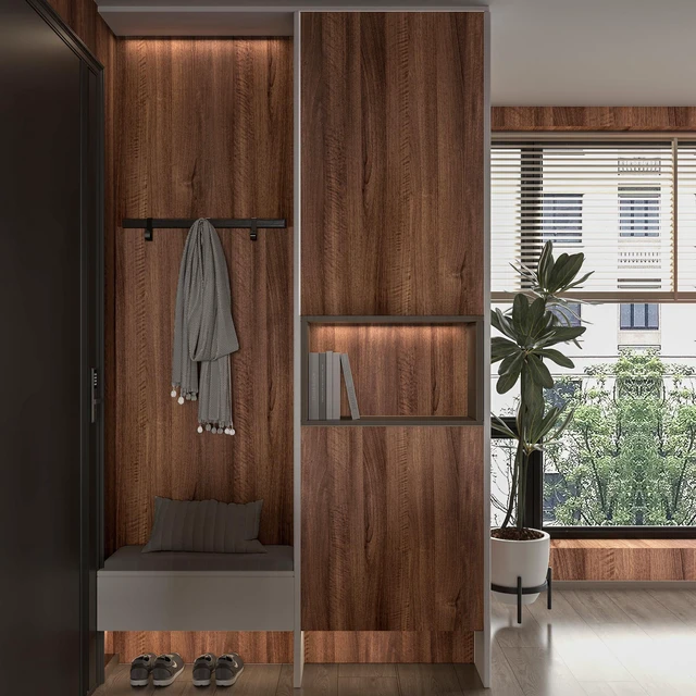Alt view image 4 of 7 - Large Walnut Wood Contact Paper 48x118 inch Peel and Stick Wood Grain Wallpaper Self-Adhesive Wooden Look Decorative Wallpaper Removable Countertop Vinyl Wrap for Drawer Liner Cabinets Walls