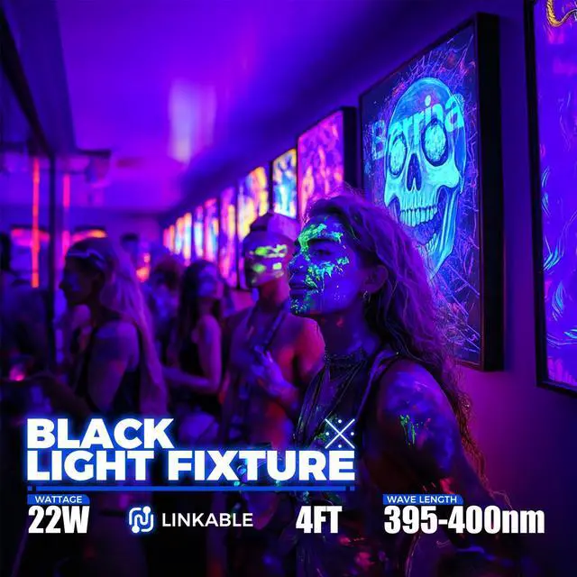Alt view image 2 of 7 - UV LED Blacklight Bar, 22W 4FT, T5 Bulb for Glow Party, Halloween Black Light Fixture for Poster and Christmas Party, Fun Atmosphere with Built-in ON/Off Switch, 4 Packs