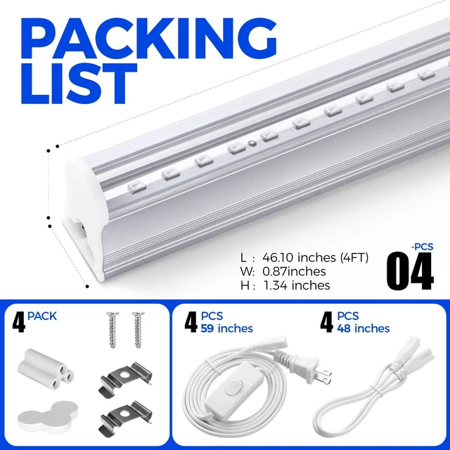Alt view image 6 of 7 - UV LED Blacklight Bar, 22W 4FT, T5 Bulb for Glow Party, Halloween Black Light Fixture for Poster and Christmas Party, Fun Atmosphere with Built-in ON/Off Switch, 4 Packs