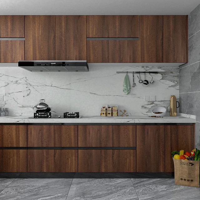 Alt view image 5 of 7 - Large Walnut Wood Contact Paper 48x118 inch Peel and Stick Wood Grain Wallpaper Self-Adhesive Wooden Look Decorative Wallpaper Removable Countertop Vinyl Wrap for Drawer Liner Cabinets Walls