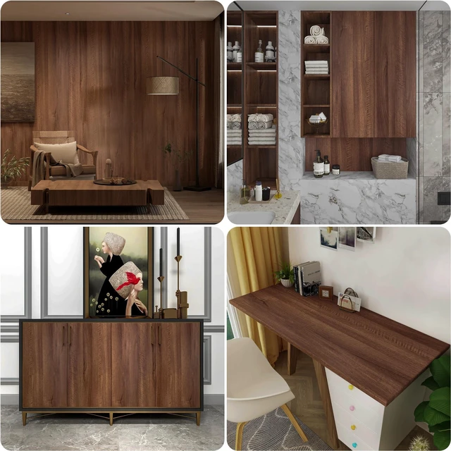 Alt view image 6 of 7 - Large Walnut Wood Contact Paper 48x118 inch Peel and Stick Wood Grain Wallpaper Self-Adhesive Wooden Look Decorative Wallpaper Removable Countertop Vinyl Wrap for Drawer Liner Cabinets Walls