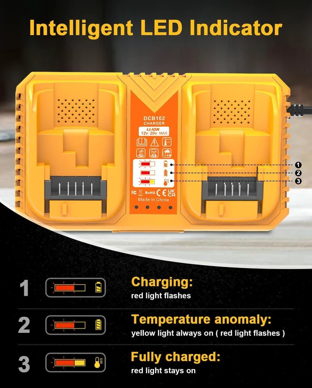 Alt view image 3 of 7 - 2Packs 5.0Ah Battery Replacement for Dewalt 20v Battery with DCB102 Battery Charger Station (Yellow)
