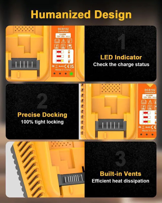 Alt view image 7 of 7 - 2Packs 5.0Ah Battery Replacement for Dewalt 20v Battery with DCB102 Battery Charger Station (Yellow)