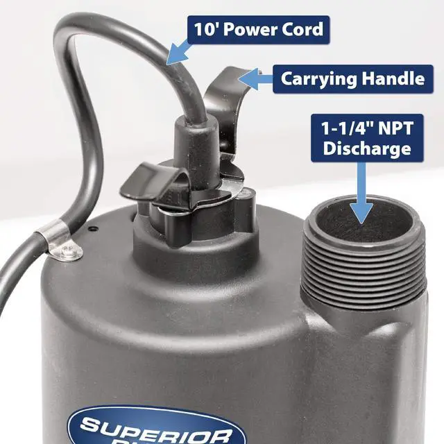 Alt view image 4 of 7 - 91330 2400GPH Thermoplastic Submersible Utility Pump with 10-Foot Cord, 1/3 HP