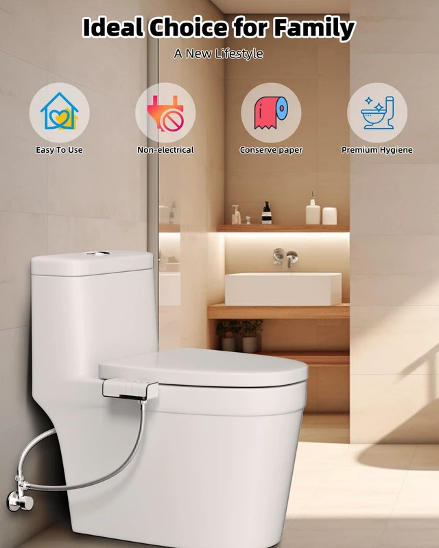 Alt view image 4 of 7 - 2 Pack Bidet Attachment for Toilet, Non-Electric Bidet Toilet Seat Dual Nozzle for Frontal & Rear Wash, Adjustable Water Pressure Control, Fresh Water Self Cleaning Water Sprayer, Black