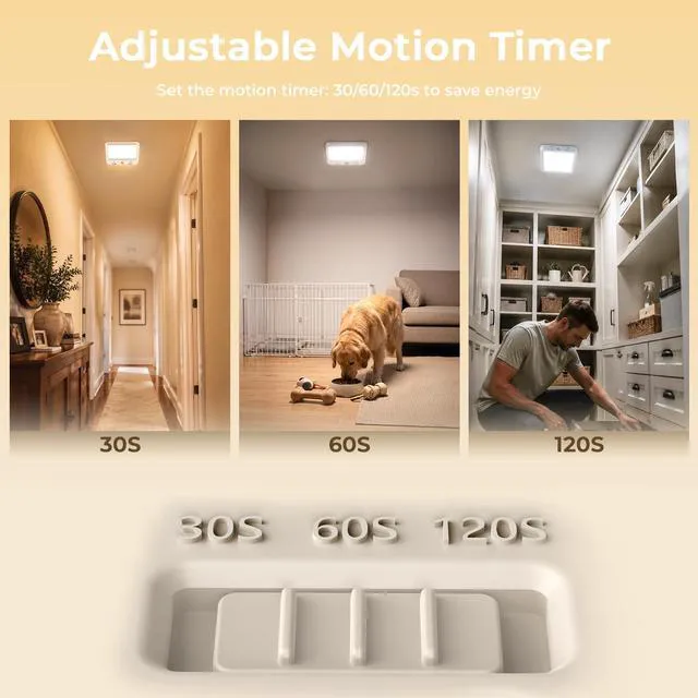 Alt view image 4 of 7 - Rechargeable Motion Sensor Ceiling Light, Wireless Remote, 4-Pack Wireless LED Shower Light, 8000mAh Battery Long Lasting Closet Light, 3 Color Dimmable, Timer, No Wiring for Hallway Pantry