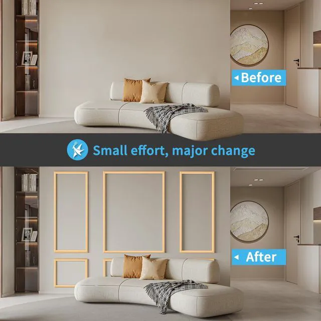 Alt view image 4 of 7 - Pre-Cut Wall Molding Set of 6 pcs, 3 Top 3 Bottom, Oak Ready-to-Assemble Wainscoting Panel, High-Impact, Precision Pre-Cut, DIY-Friendly, Ideal for Indoor Wall Decor, Accent Walls