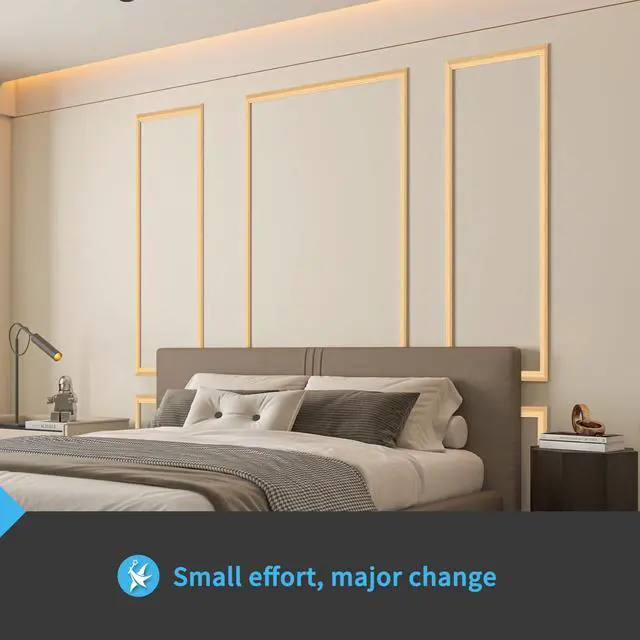 Alt view image 2 of 7 - Pre-Cut Wall Molding Set of 6 pcs, 3 Top 3 Bottom, Oak Ready-to-Assemble Wainscoting Panel, High-Impact, Precision Pre-Cut, DIY-Friendly, Ideal for Indoor Wall Decor, Accent Walls