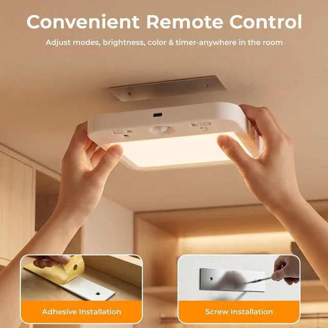 Alt view image 7 of 7 - Rechargeable Motion Sensor Ceiling Light, Wireless Remote, 4-Pack Wireless LED Shower Light, 8000mAh Battery Long Lasting Closet Light, 3 Color Dimmable, Timer, No Wiring for Hallway Pantry