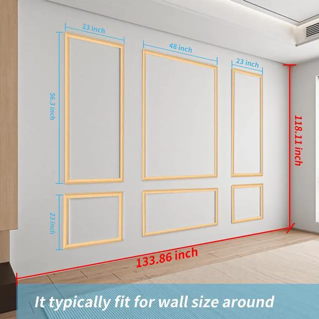 Alt view image 6 of 7 - Pre-Cut Wall Molding Set of 6 pcs, 3 Top 3 Bottom, Oak Ready-to-Assemble Wainscoting Panel, High-Impact, Precision Pre-Cut, DIY-Friendly, Ideal for Indoor Wall Decor, Accent Walls