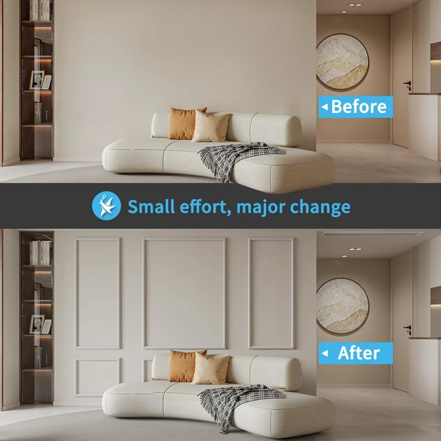 Alt view image 2 of 7 - Pre-Cut Wall Molding Set, Ready-to-Assemble Panels, 3 Top 3 Bottom Ready-to-Assemble Wainscoting Panel, High-Impact, Precision Pre-Cut, DIY-Friendly, Ideal for Indoor Wall Decor, Accent Walls