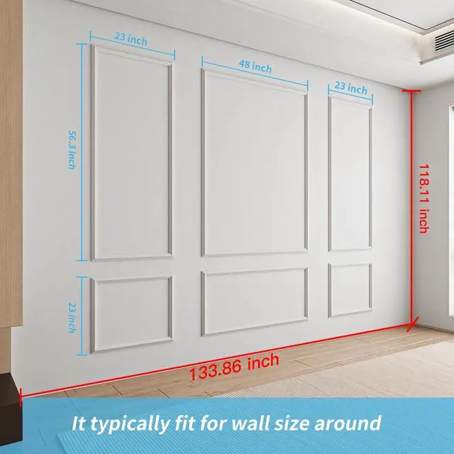 Alt view image 4 of 7 - Pre-Cut Wall Molding Set, Ready-to-Assemble Panels, 3 Top 3 Bottom Ready-to-Assemble Wainscoting Panel, High-Impact, Precision Pre-Cut, DIY-Friendly, Ideal for Indoor Wall Decor, Accent Walls