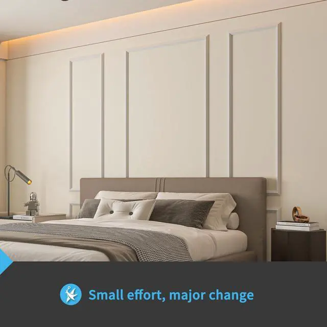 Alt view image 3 of 7 - Pre-Cut Wall Molding Set, Ready-to-Assemble Panels, 3 Top 3 Bottom Ready-to-Assemble Wainscoting Panel, High-Impact, Precision Pre-Cut, DIY-Friendly, Ideal for Indoor Wall Decor, Accent Walls