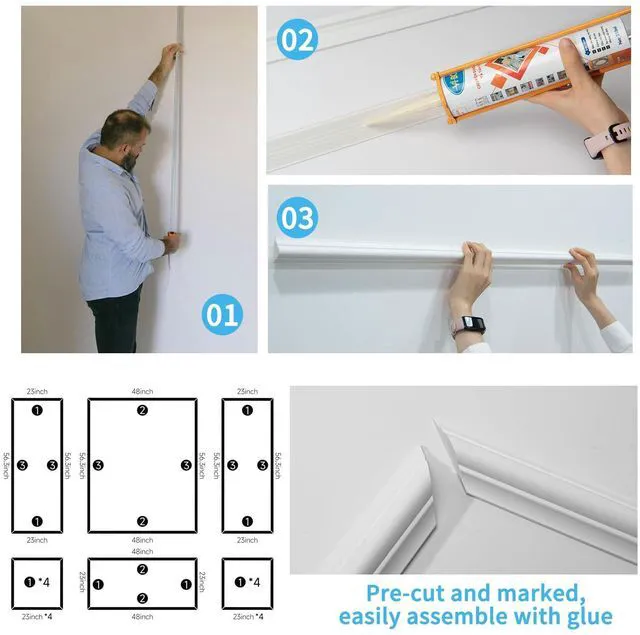 Alt view image 6 of 7 - Pre-Cut Wall Molding Set, Ready-to-Assemble Panels, 3 Top 3 Bottom Ready-to-Assemble Wainscoting Panel, High-Impact, Precision Pre-Cut, DIY-Friendly, Ideal for Indoor Wall Decor, Accent Walls