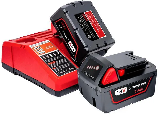 Main image of 2 Pack Replace for Milwaukee M18 Battery 5.0ah and Charger Combo,Compatible with Milwaukee M18 Cordless Power Tools 18V Lithium Battery 48-11-1850 48-11-1840 48-11-1860