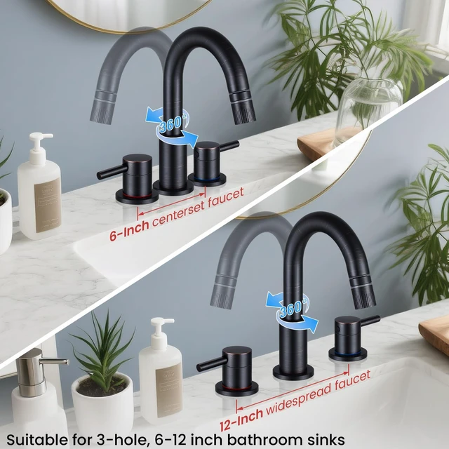 Alt view image 5 of 7 - Bathroom Faucet 3 Hole with Pull Down Sprayer, Oil Rubbed Bronze Lead-free stainless steel, pop-up drain, 2-handle, 360°swivel, 8-inch widespread Faucet for RV/vanity sink, 3-hole mount
