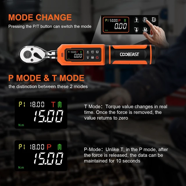 Alt view image 3 of 7 - 3/8 Drive Digital Torque Wrench,Preset Value(0.66-44.29 Ft-lbs./0.9-60Nm) Buzzer and LED Alert,±2% High Accuracy,72-Tooth, Quick Release,Reversible,Large Screen,for Bike Motorcycle,Gift for Men,DIY