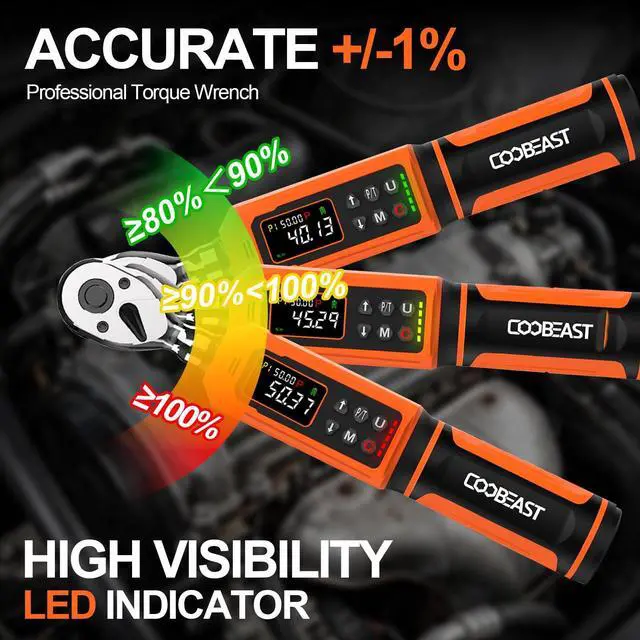Alt view image 6 of 7 - 3/8 Drive Digital Torque Wrench,Preset Value(0.66-44.29 Ft-lbs./0.9-60Nm) Buzzer and LED Alert,±2% High Accuracy,72-Tooth, Quick Release,Reversible,Large Screen,for Bike Motorcycle,Gift for Men,DIY