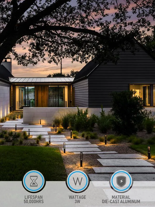 Alt view image 3 of 7 - 6-Pack 3W LED Low Voltage Path Lights Aluminum 3000K Black Landscape Pathway Lights, Outdoor Landscape Lighting for Driveway, Garden, 12-24V AC/DC, ETL, IP65 Waterproof, Warm White