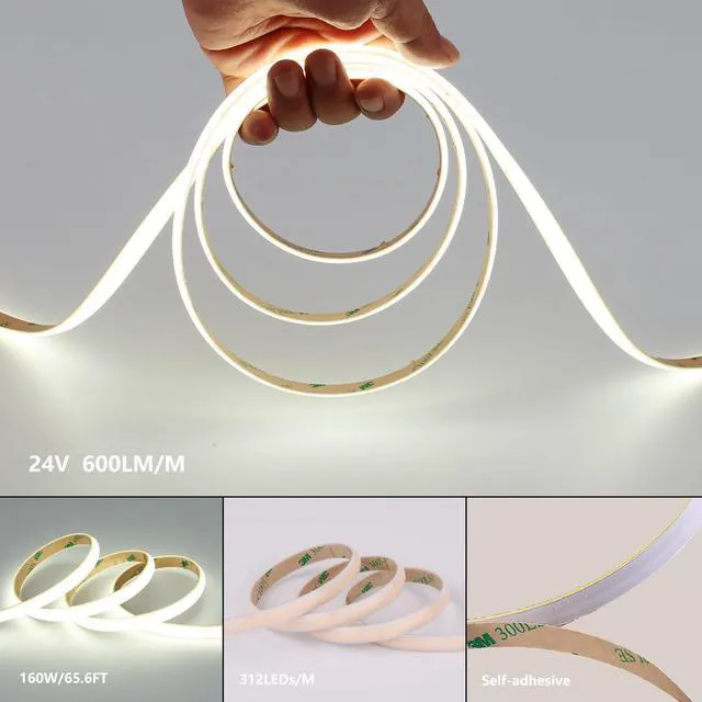 Alt view image 3 of 7 - 24V Diffused Outdoor COB LED Strip Lights Waterproof 65.6ft IP67 6000K Cool White LED Tape Light Adhesive 160W CRI 93 with Power Supply for Bedroom Garden Living Room, 2 Rolls of 32.8ft