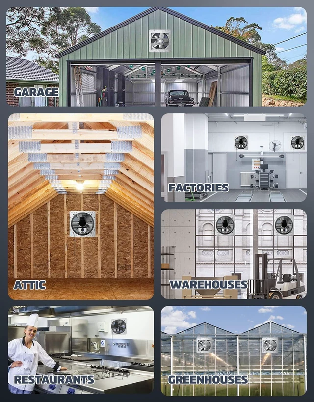 Alt view image 6 of 7 - 12" Wall Mounted Shutter Exhaust Thermostat Control-3 Speeds Vent Fan For Home Attic, Shed, or Garage Ventilation, 960 CFM, 1200 SQF Coverage Area, Variable, Silver