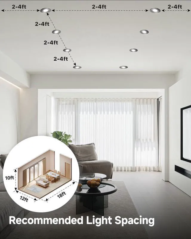 Alt view image 7 of 7 - 6 Pack 4 Inch Black LED Eyeball Gimbal Recessed Light, 5CCT 360°+90° Rotatable, 10%-100% Dimmable, 2700K-5000K Selectable, 9W 900LM, 90+CRI, 120V, 40° Beam, ETL&FCC&IC Certified
