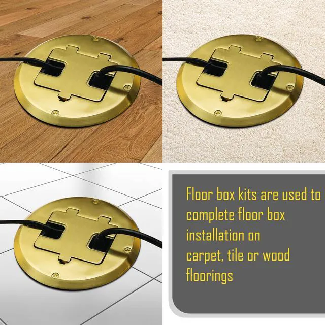 Alt view image 2 of 7 - Floor Box Kit 6239ACBP Brass 15A/125V Duplex Receptacle Outlet with USB Ports, Single Gang Electrical Box for Wood Sub-Floor with 3.1A/5V Type A and C USB Outlet Receptacles for Home Improvement