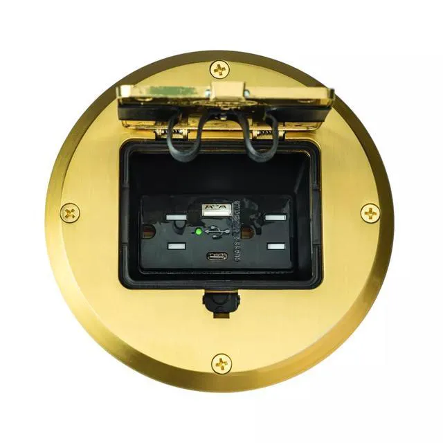 Alt view image 5 of 7 - Floor Box Kit 6239ACBP Brass 15A/125V Duplex Receptacle Outlet with USB Ports, Single Gang Electrical Box for Wood Sub-Floor with 3.1A/5V Type A and C USB Outlet Receptacles for Home Improvement