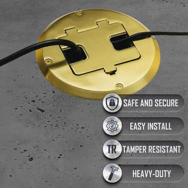 Alt view image 6 of 7 - Floor Box Kit 6239ACBP Brass 15A/125V Duplex Receptacle Outlet with USB Ports, Single Gang Electrical Box for Wood Sub-Floor with 3.1A/5V Type A and C USB Outlet Receptacles for Home Improvement