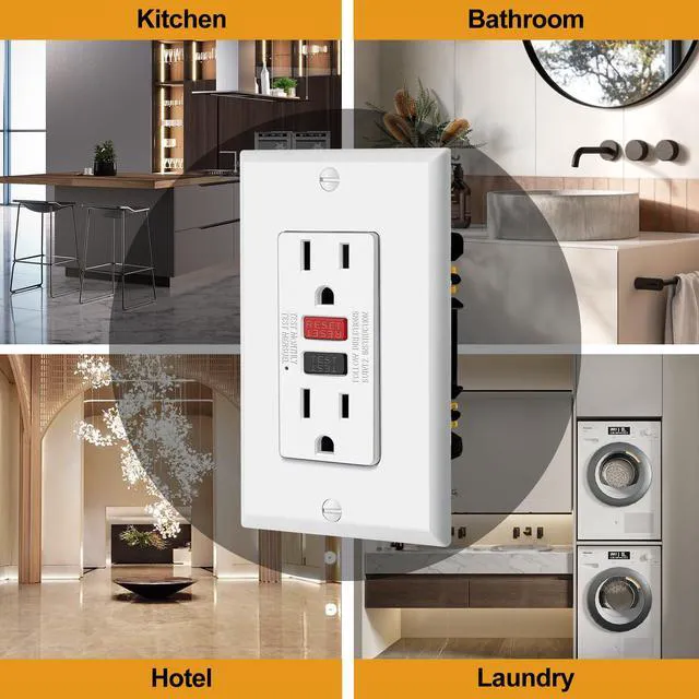 Alt view image 7 of 7 - 10 Pack 15 Amp GFCI Outlets, Decor GFI Receptacles, ETL Listed Slim Design, 15a Non-Tamper Resistant with LED Indicator, Ground Fault Circuit Interrupter, Wallplate Included