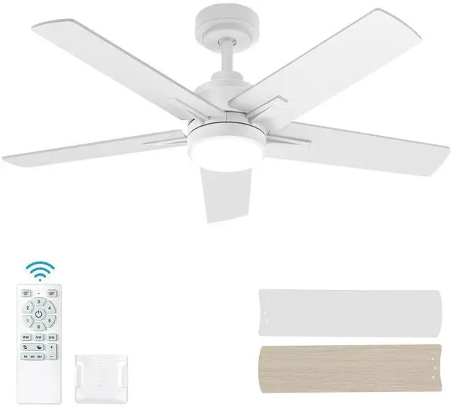 Main image of 42 Inch White Ceiling Fan with Light and Remote Control 6-Speed Quiet Reversible DC Motor, Dimmable 3CCT LED, 3 Timer Settings, 5-Blade Modern Design, Indoor or Covered Outdoor Use