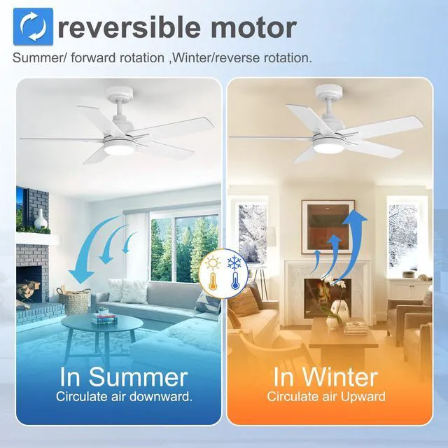 Alt view image 2 of 7 - 42 Inch White Ceiling Fan with Light and Remote Control 6-Speed Quiet Reversible DC Motor, Dimmable 3CCT LED, 3 Timer Settings, 5-Blade Modern Design, Indoor or Covered Outdoor Use