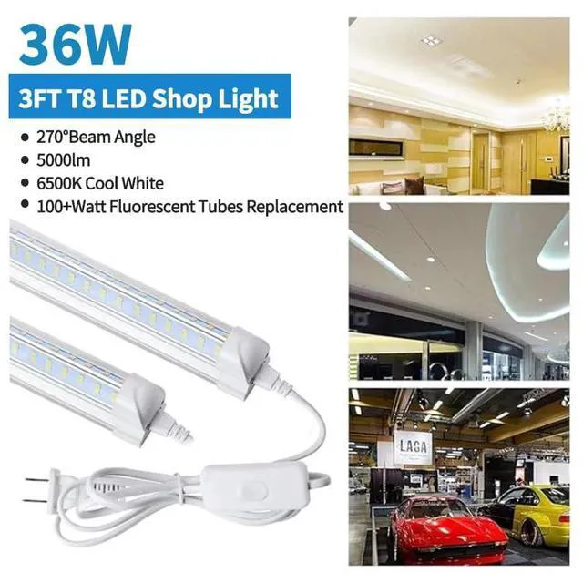 Alt view image 2 of 6 - 3FT Led Shop Light,3FT Lights 36W 6500K 5000LM Daylight,Led Shop Lights 110V Linkable Clear Cover Integrated V-Shape for Shop Garage Warehouse Workshop Commercial Bay Lighting(6-Pack)