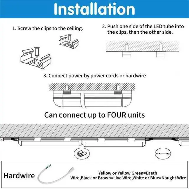 Alt view image 6 of 6 - 3FT Led Shop Light,3FT Lights 36W 6500K 5000LM Daylight,Led Shop Lights 110V Linkable Clear Cover Integrated V-Shape for Shop Garage Warehouse Workshop Commercial Bay Lighting(6-Pack)
