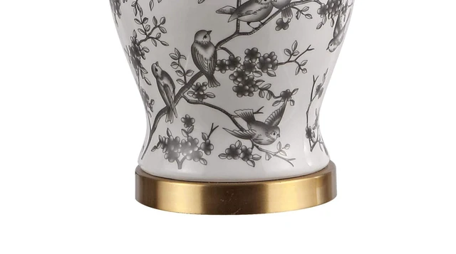 Alt view image 6 of 7 - Penelope Ginger Jar 22" LED Table Lamp, Gray/White Chinoiserie, Ceramic Metal Construction, French Country Traditional, Linen Empire Shade, Brass Gold, LED Bulb Included