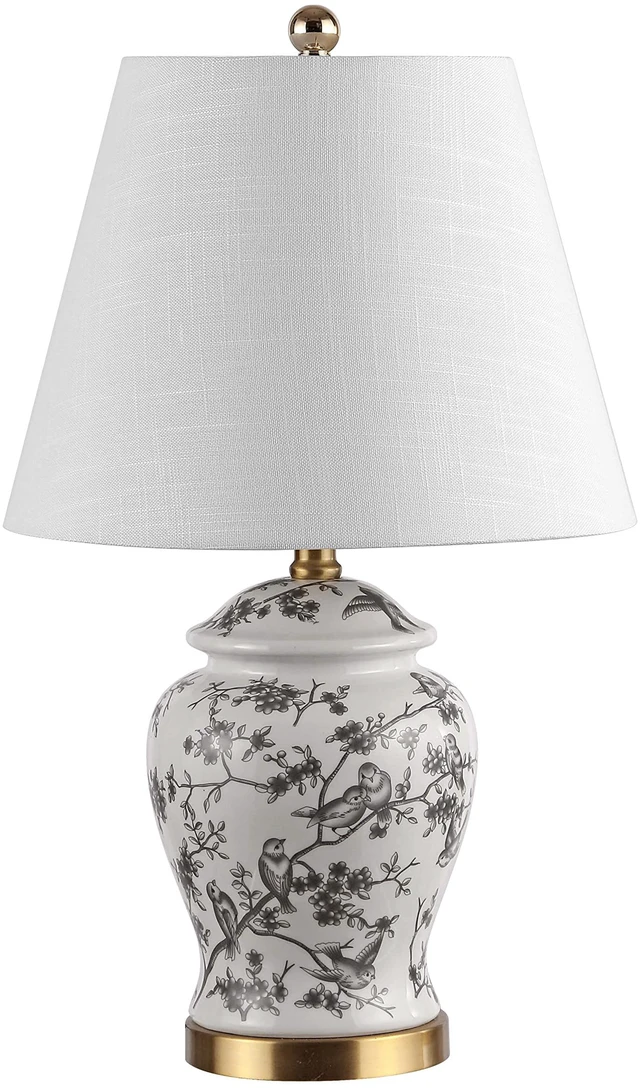 Alt view image 7 of 7 - Penelope Ginger Jar 22" LED Table Lamp, Gray/White Chinoiserie, Ceramic Metal Construction, French Country Traditional, Linen Empire Shade, Brass Gold, LED Bulb Included