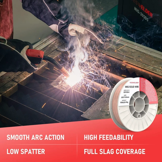 Alt view image 2 of 7 - MIG Welding Wire, ER70S-6 Solid Carbon Steel 0.035 in, 10 lb spool with high feedability, smooth, consistent wire handling