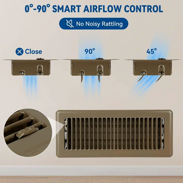 Alt view image 4 of 7 - 4" x 10" Floor Register Vent Covers 10-Pack, Brown Floor Vent Walkable Powder-Coated Metal Vent Covers with Adjustable Airflow, Curved Safe Edges for Home Floor